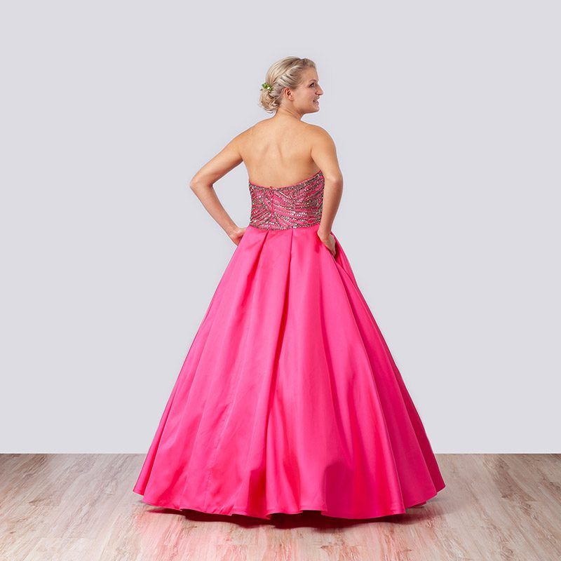 Pinkes Satin-Abendkleid, Rückansicht