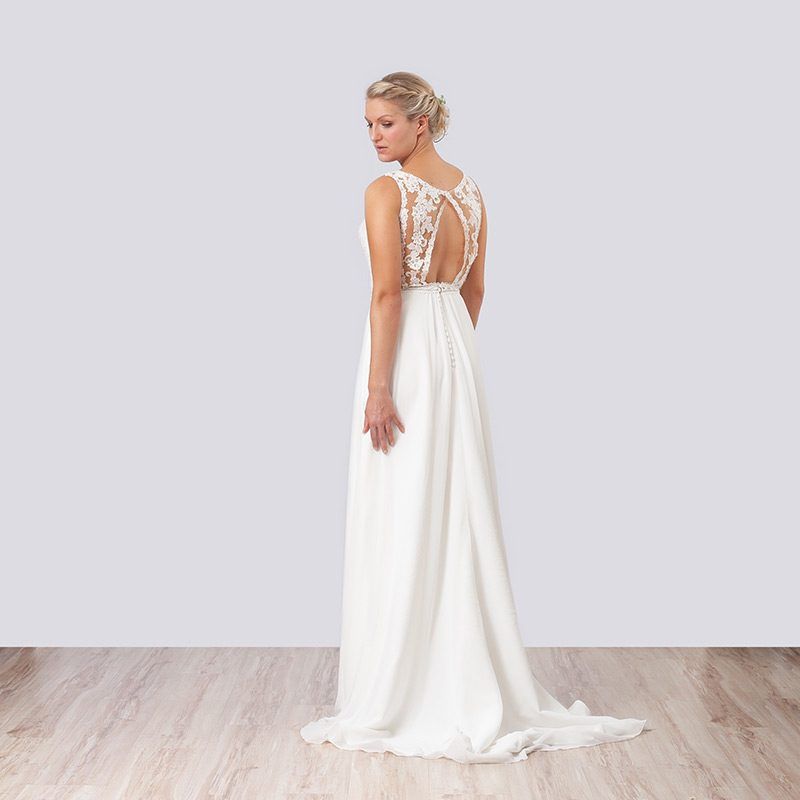 Vintage-Brautkleid, Rückansicht mit Spitzenrücken und Cut-out