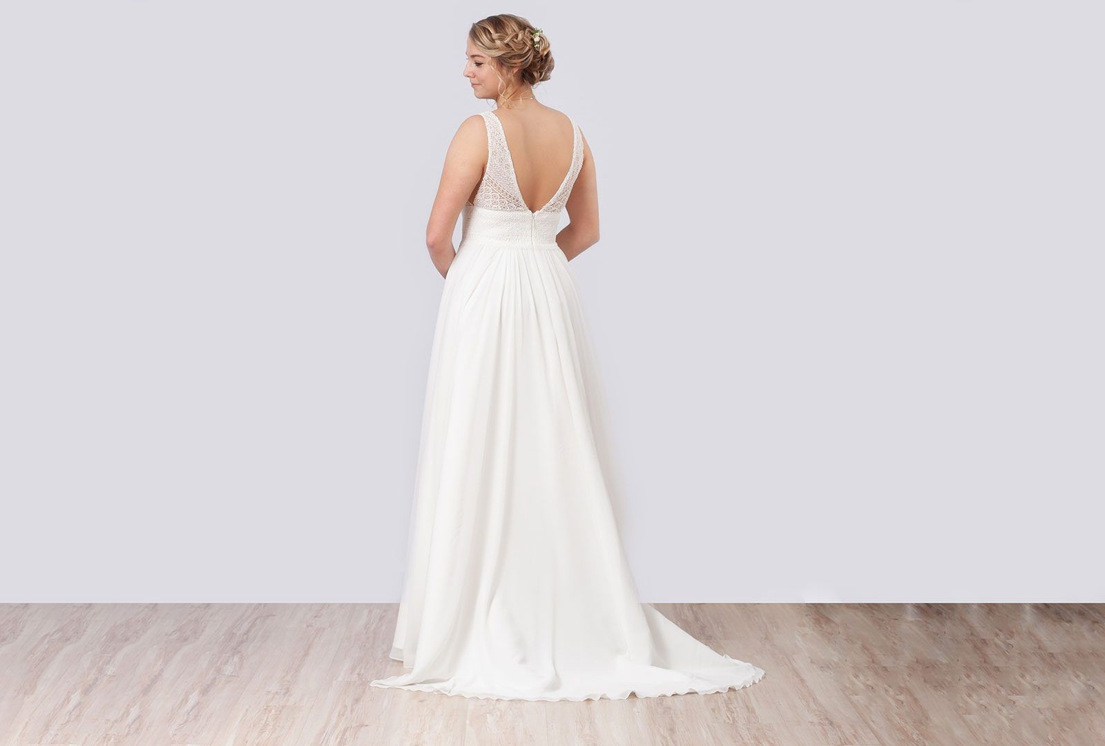 Vintage-Brautkleid mit tiefem Rücken, Rückansicht